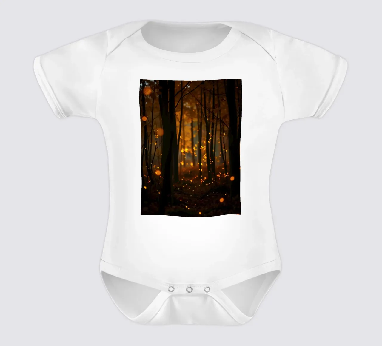 Magical forest filled with glowing fireflies at dusk short-sleeve baby romper by DesignDoodle