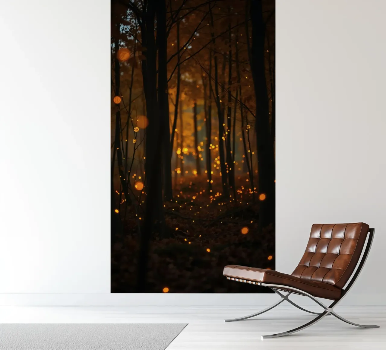 Forêt magique remplie de lucioles au crépuscule papier peint photo de DesignDoodle