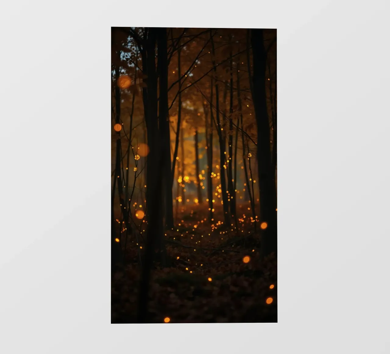 Forêt magique remplie de lucioles au crépuscule papier peint photo de DesignDoodle
