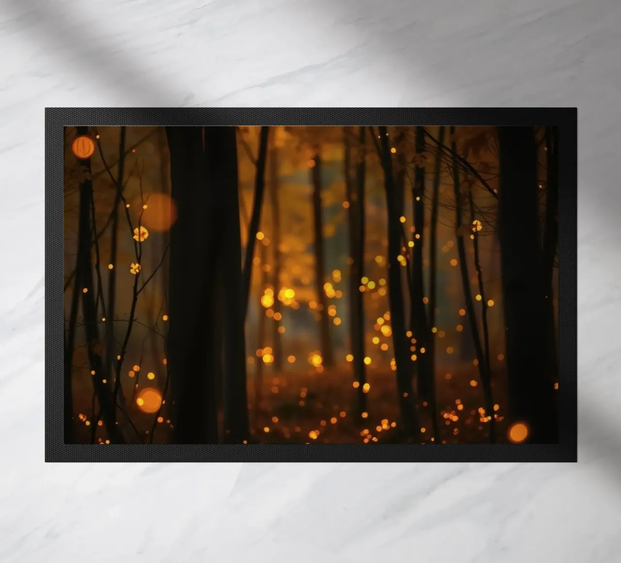 Magical forest filled with glowing fireflies at dusk doormat by DesignDoodle