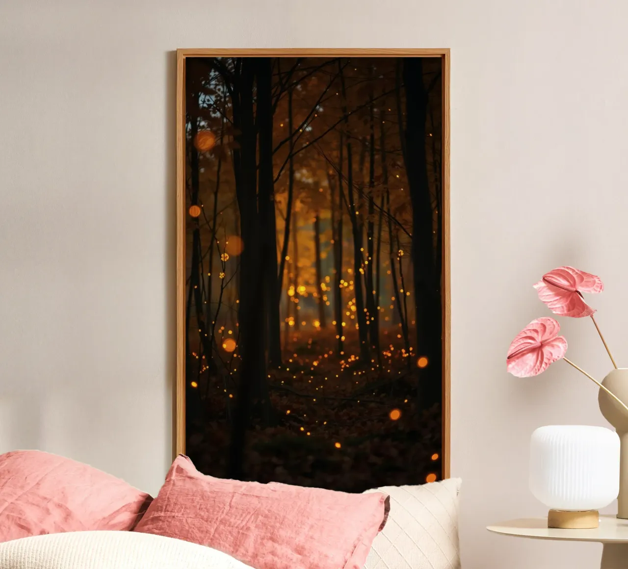 Magical forest filled with glowing fireflies at dusk forex plate by DesignDoodle