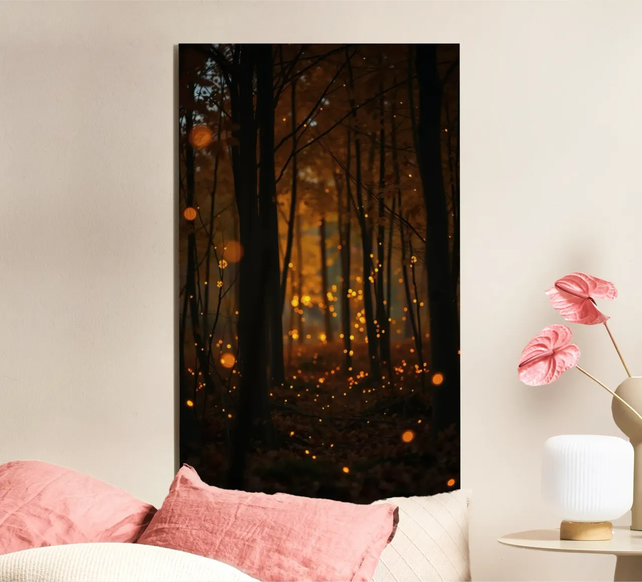 Magical forest filled with glowing fireflies at dusk forex plate by DesignDoodle