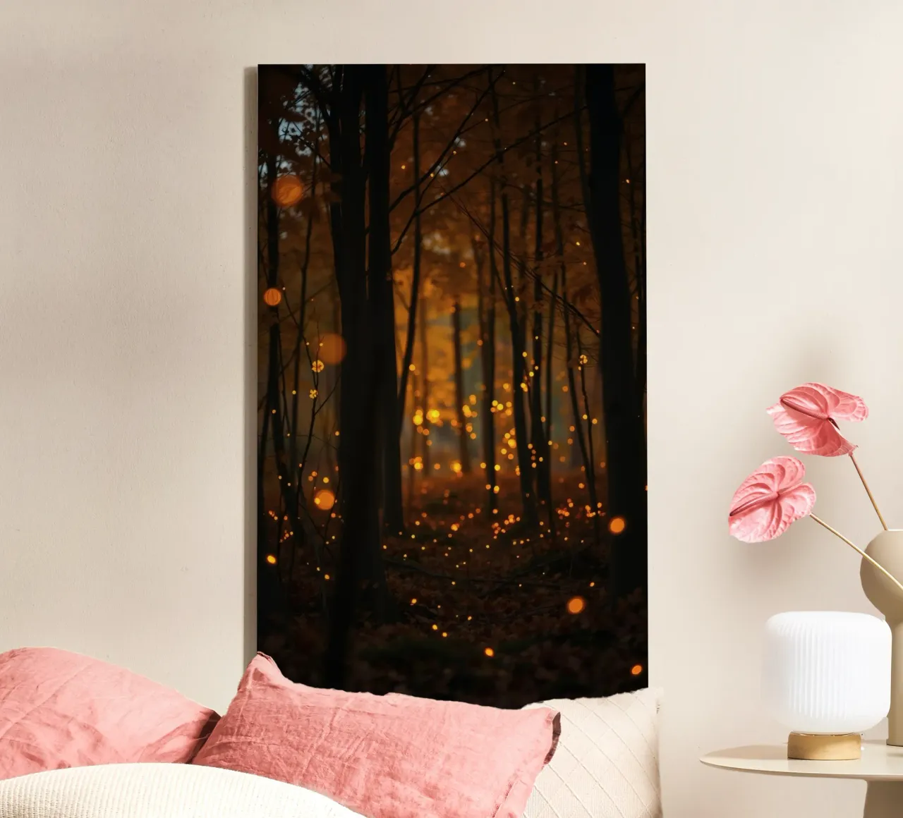 Magical forest filled with glowing fireflies at dusk canvas by DesignDoodle