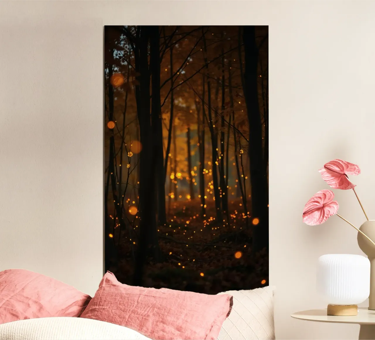 Magical forest filled with glowing fireflies at dusk hahnemühle by DesignDoodle