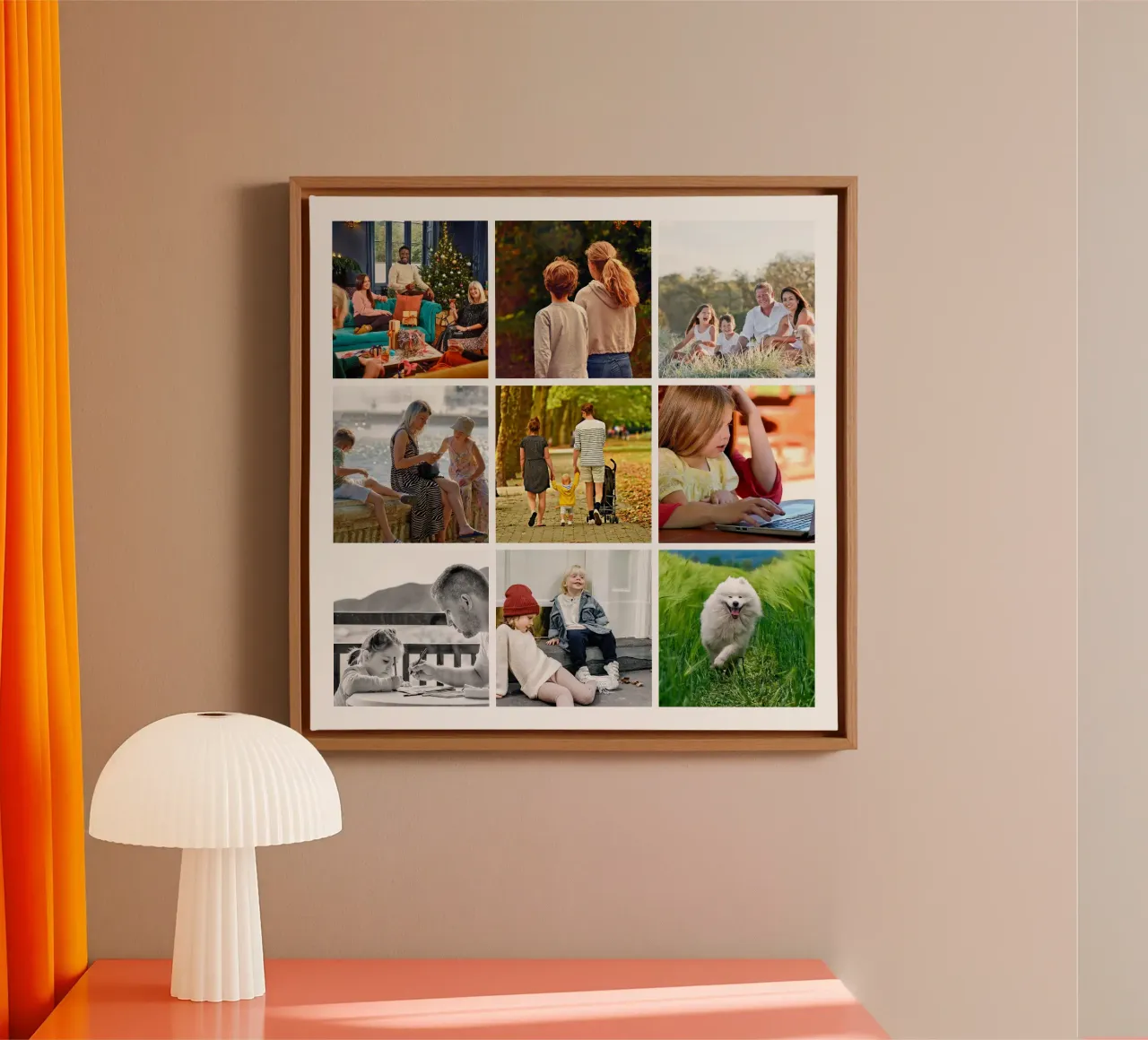 Custom 9 Photo Grid canvas with Floater frame by Paigaam Studio