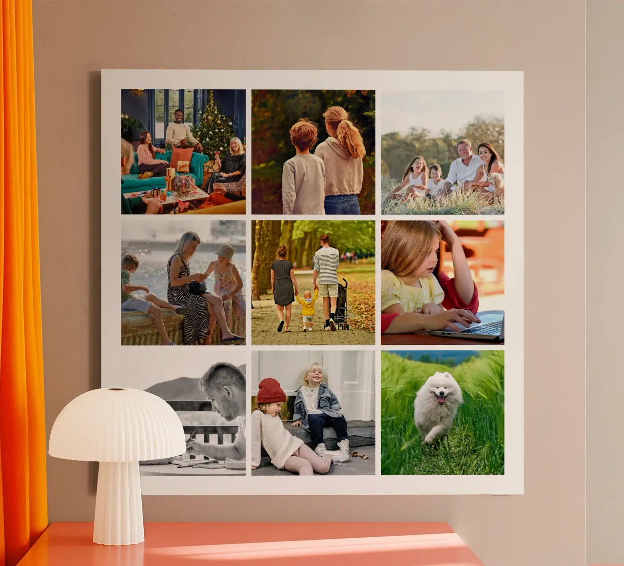 Custom 9 Photo Grid canvas with Floater frame by Paigaam Studio