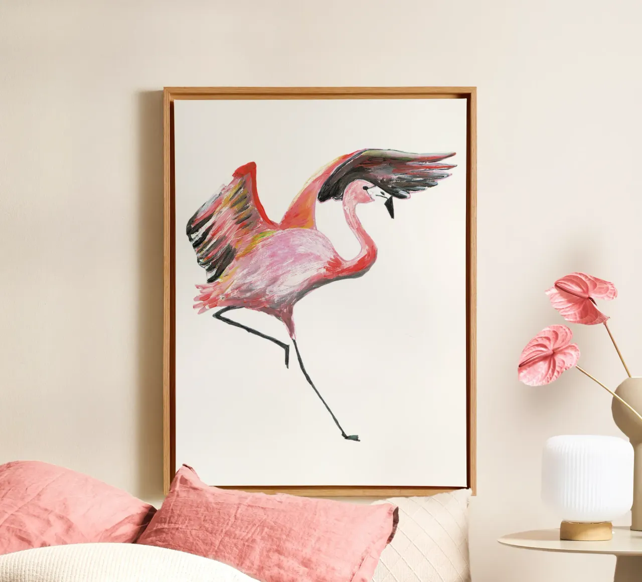 Flamingo tela con Cornice a cassetta da Femke Zwaan
