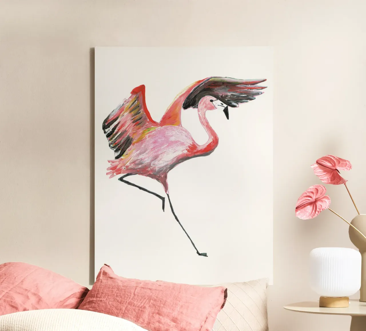 Flamingo tela con Cornice a cassetta da Femke Zwaan
