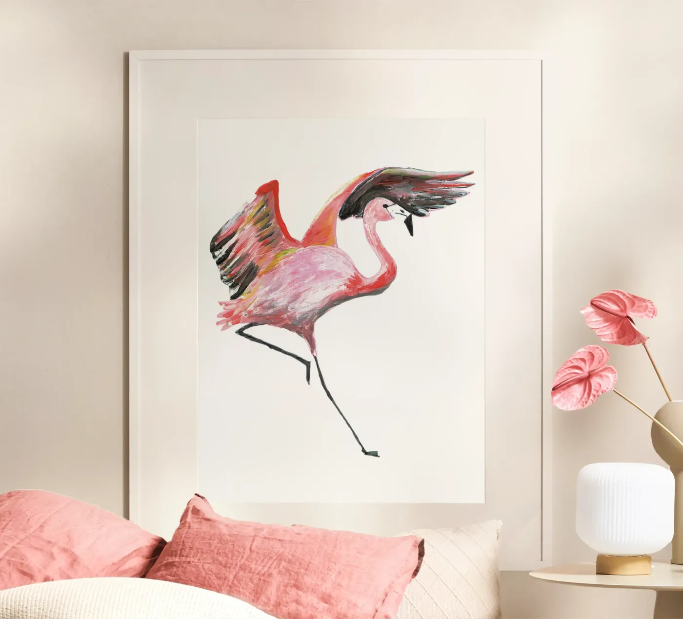 Flamingo poster van Femke Zwaan