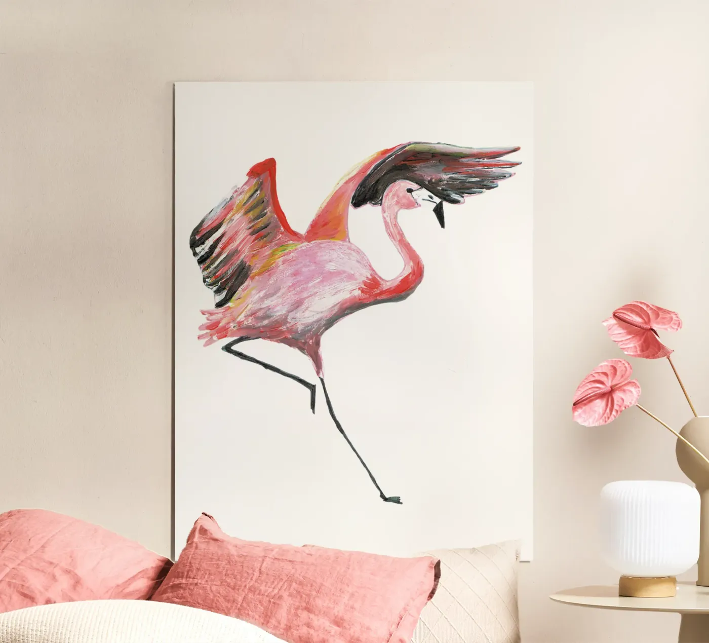 Flamingo poster van Femke Zwaan