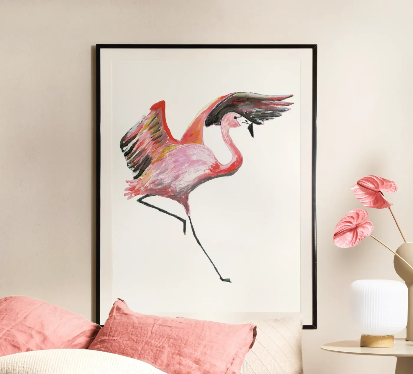 Flamingo poster van Femke Zwaan