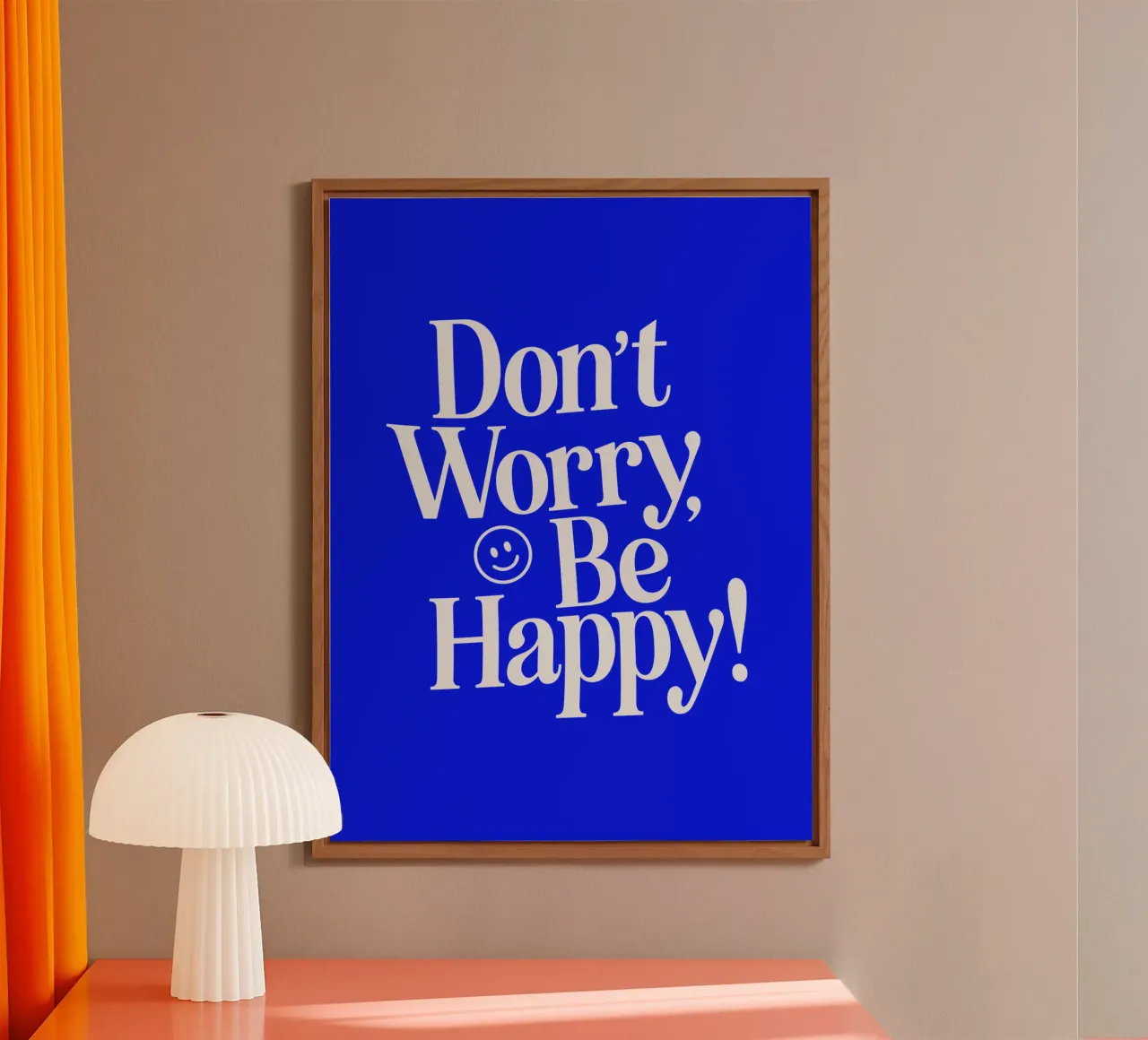 Don't Worry Be Happy Positive Upbeat Typography Print Azul aluminio dibond de THE MOTIVATED TYPE