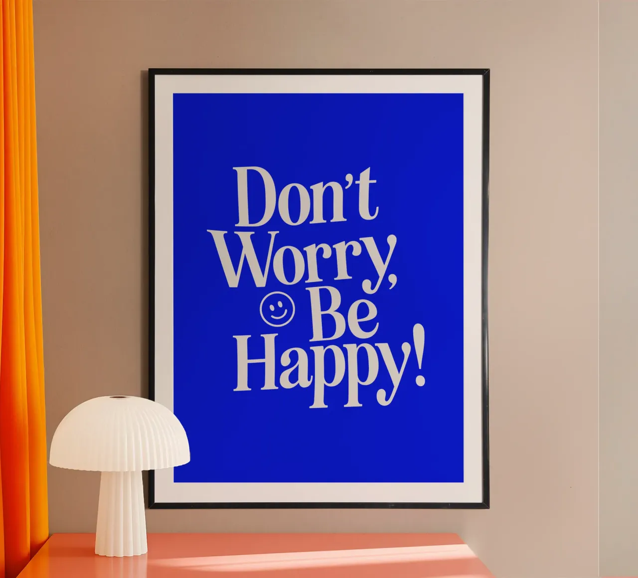 Don't Worry Be Happy Positive Upbeat Typography Print Azul hahnemühle de THE MOTIVATED TYPE