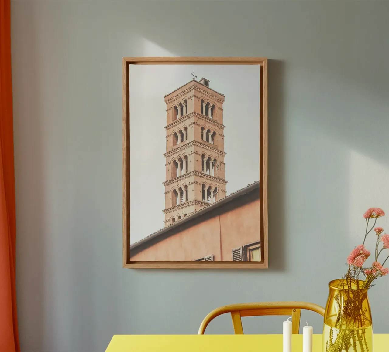 Roma, Italia I Campanile di una chiesa in arancione pastello tela con Cornice a cassetta da Julie Travel Photography