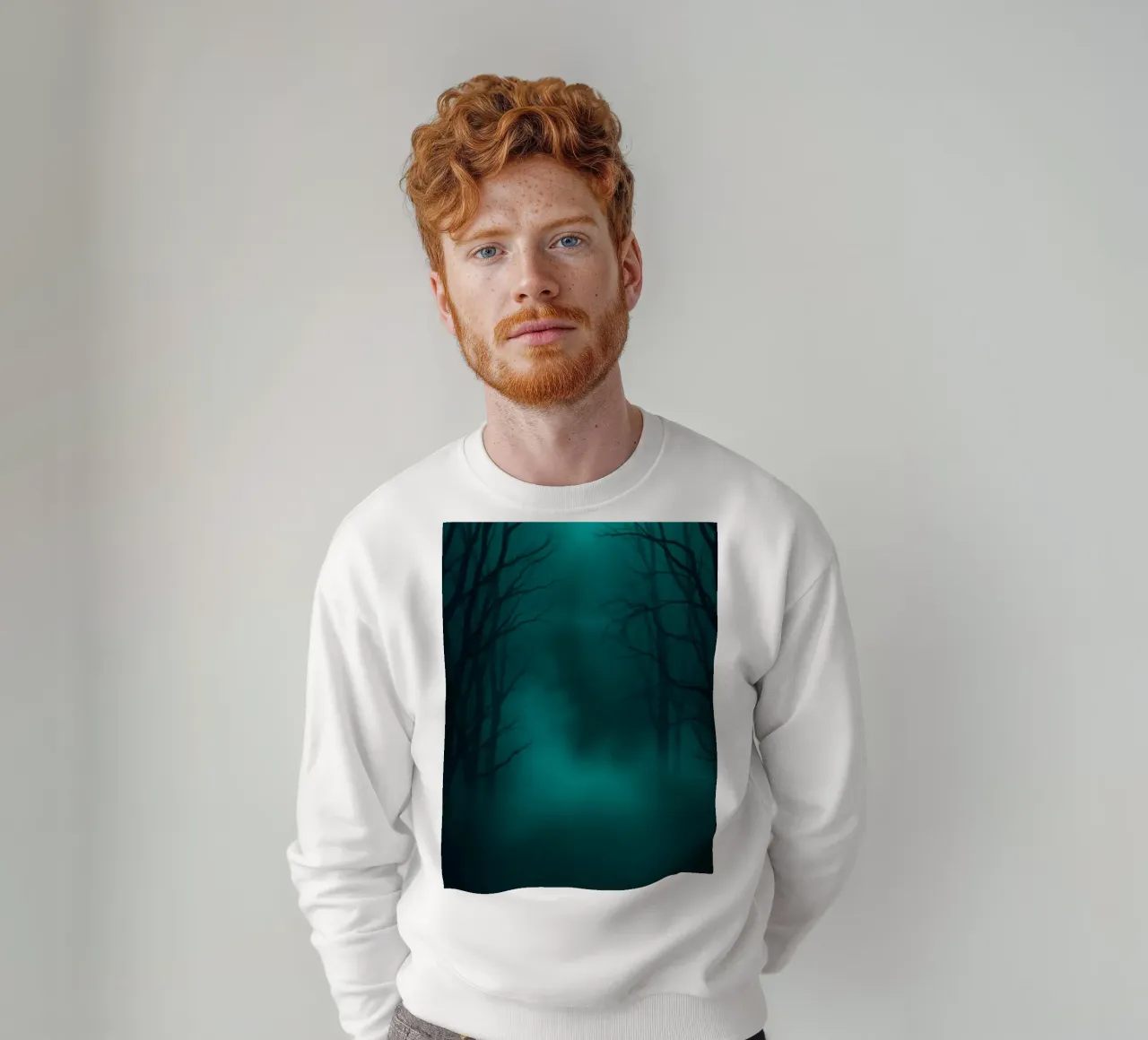 Mysterious forest backdrop with ethereal lighting sweatshirt by DesignDoodle