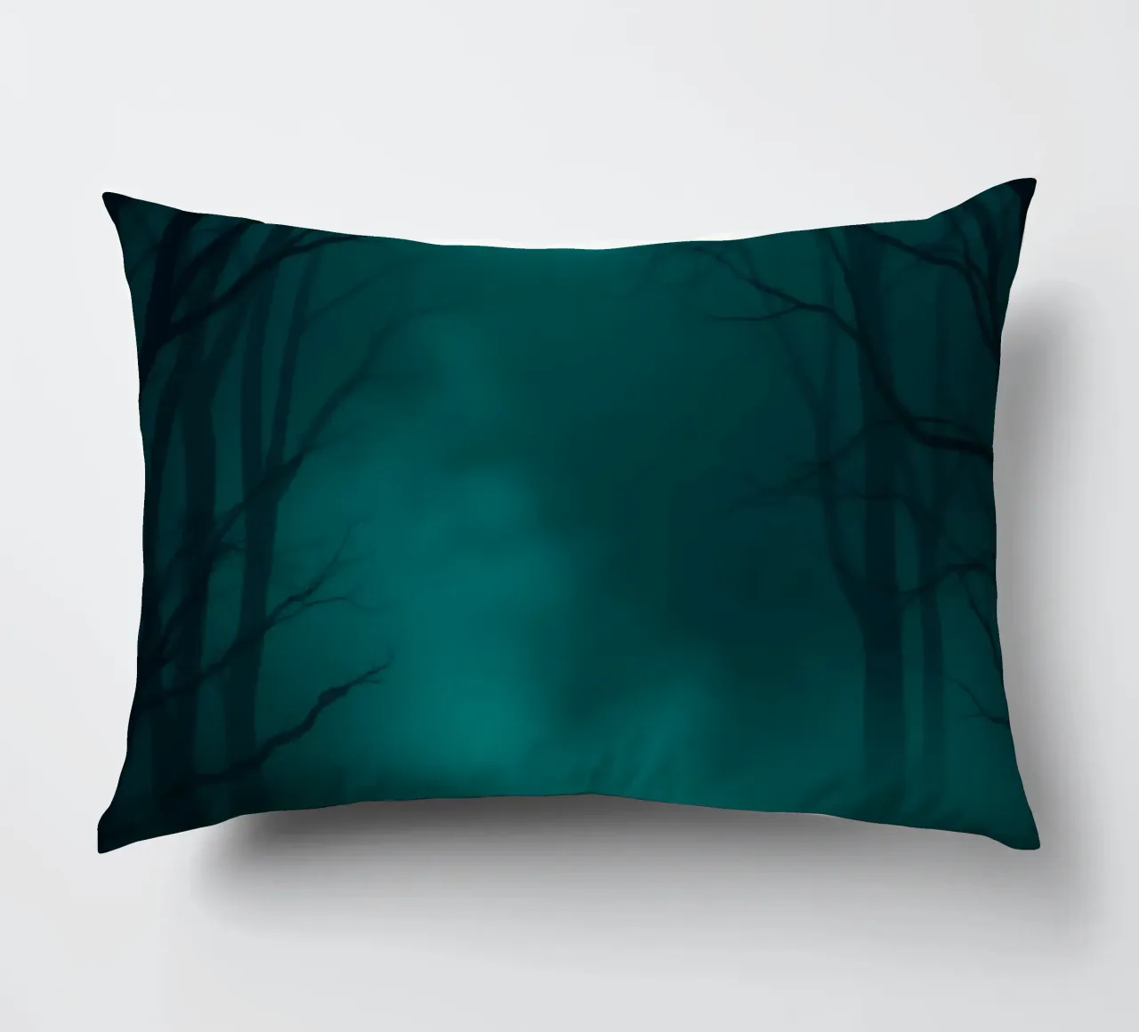 Mysterious forest backdrop with ethereal lighting decorative cushion by DesignDoodle