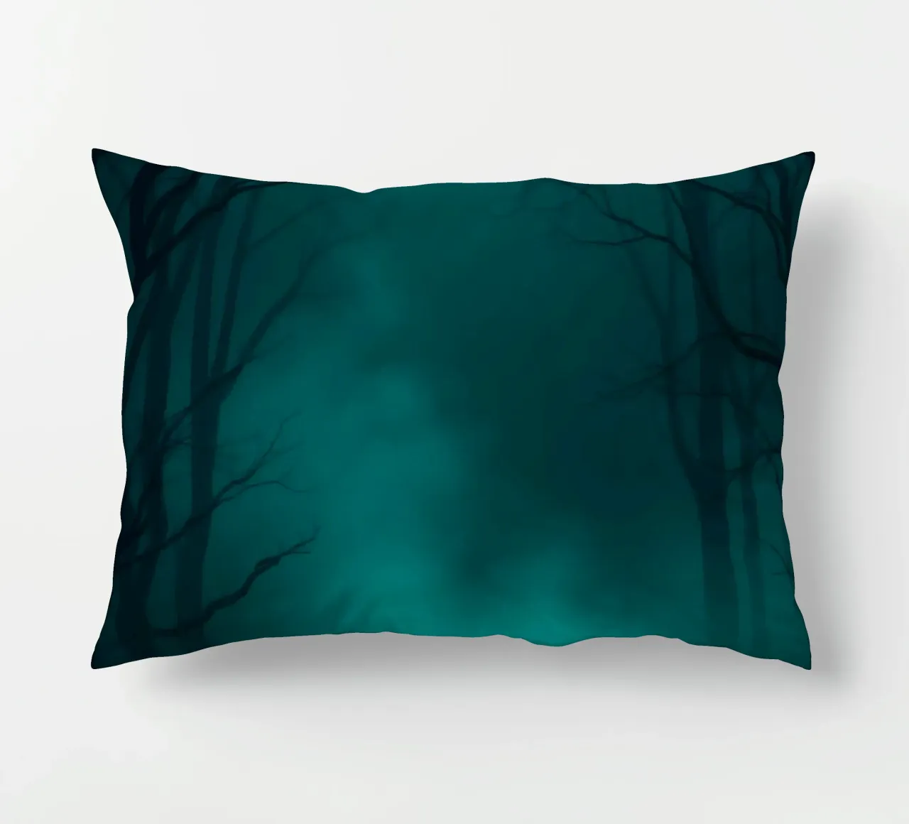 Mysterious forest backdrop with ethereal lighting decorative cushion by DesignDoodle