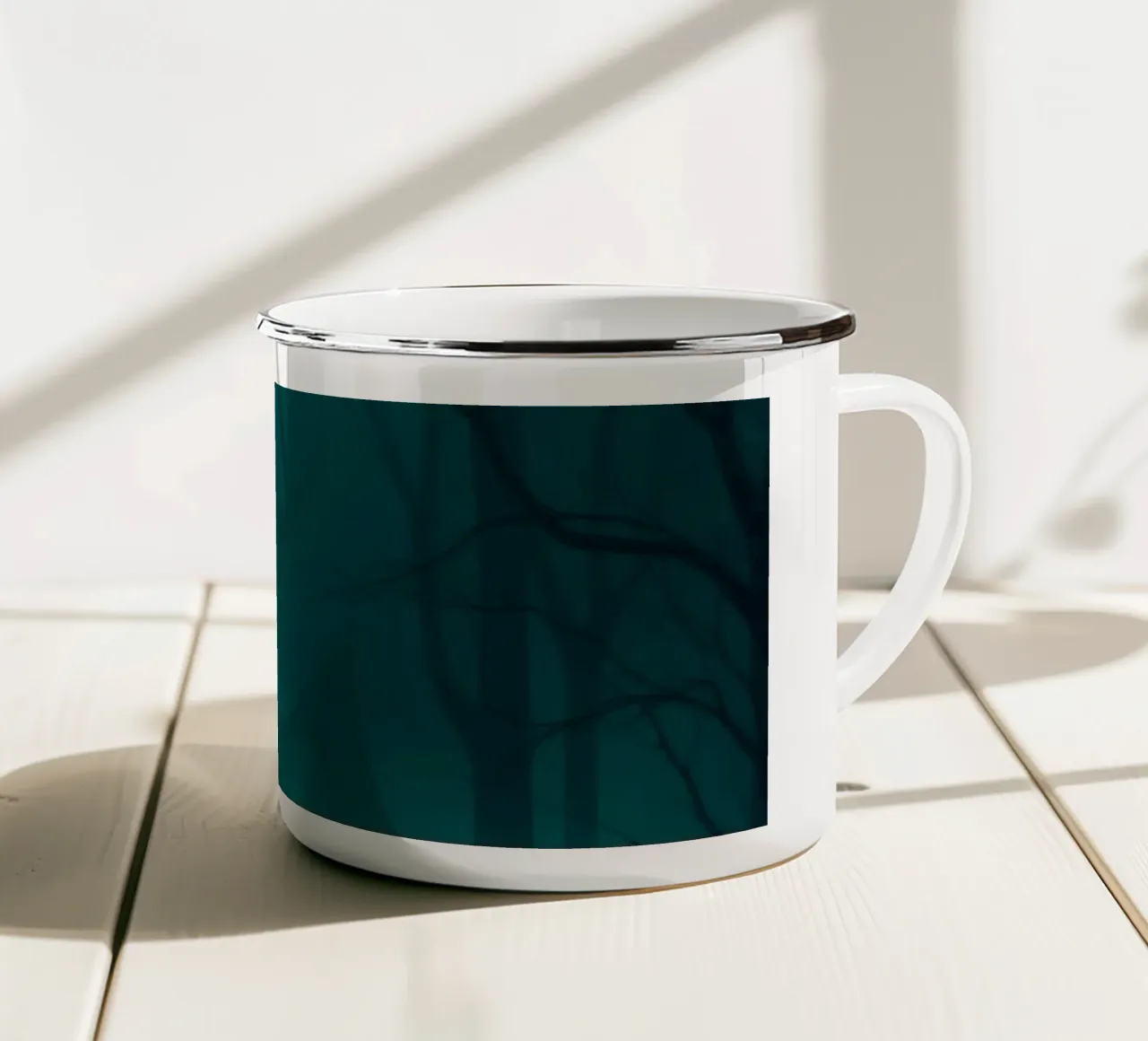 Mysterious forest backdrop with ethereal lighting enamel mug by DesignDoodle
