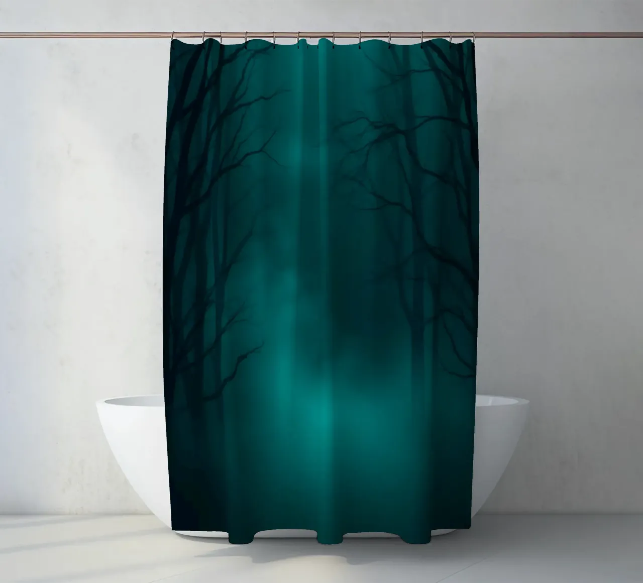 Mysterious forest backdrop with ethereal lighting shower curtain by DesignDoodle