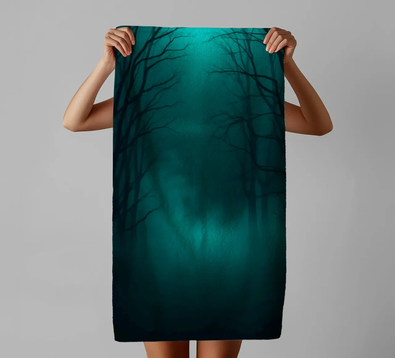 Mysterious forest backdrop with ethereal lighting towel by DesignDoodle