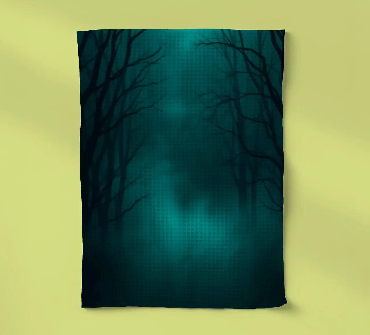 Sfondo misterioso della foresta con illuminazione eterea canovaccio da cucina da DesignDoodle