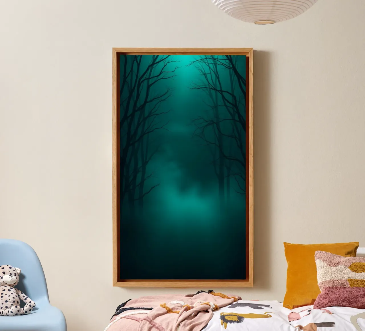 Sfondo misterioso della foresta con illuminazione eterea tela da DesignDoodle