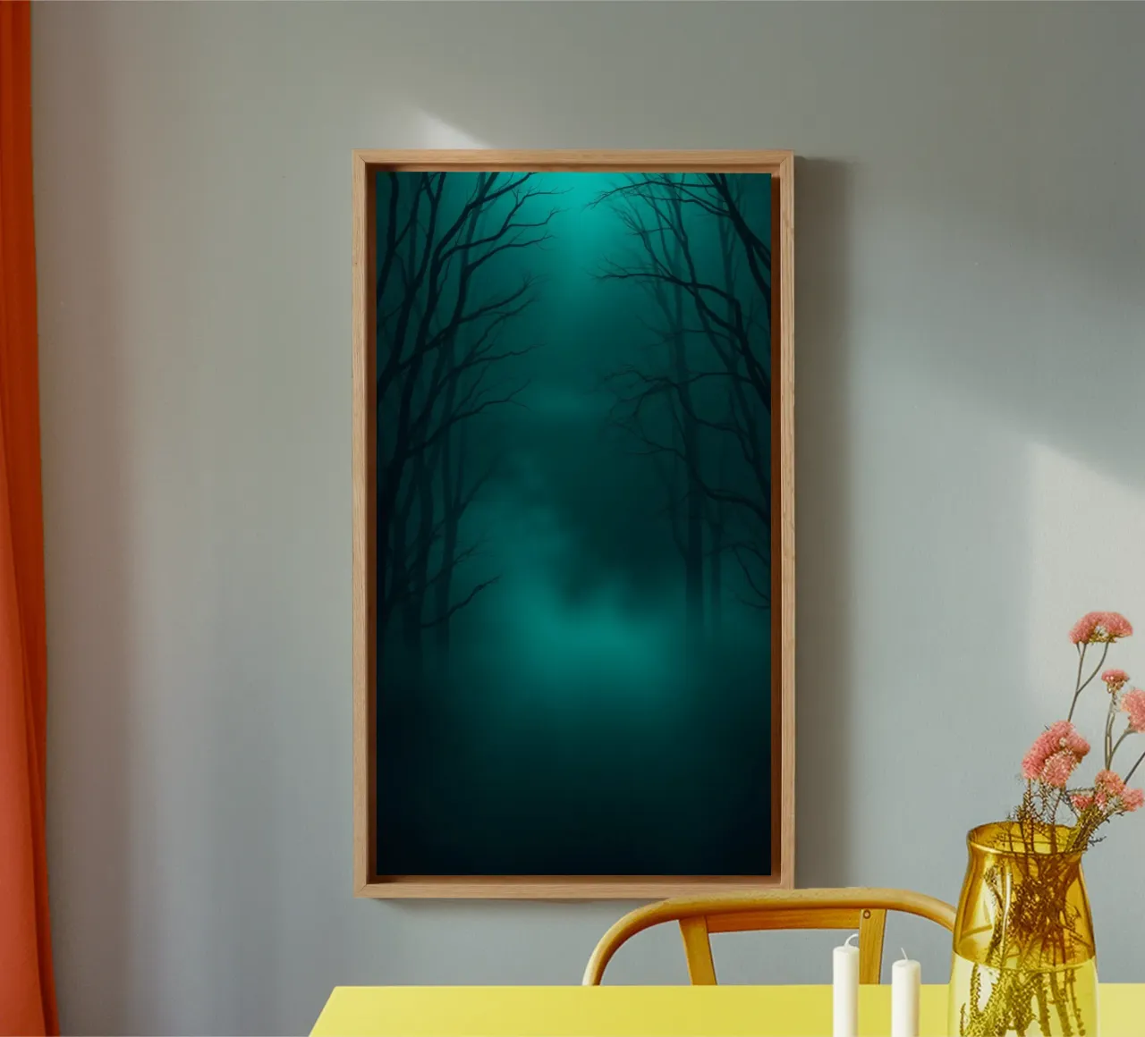 Mysterious forest backdrop with ethereal lighting canvas with Floater frame by DesignDoodle