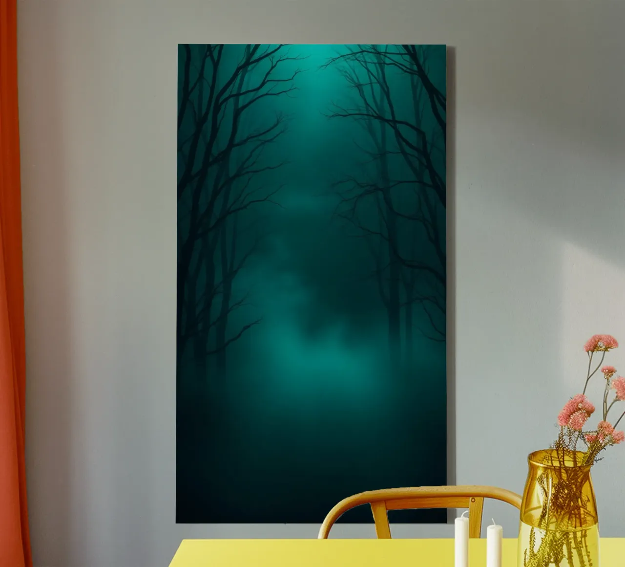 Mysterious forest backdrop with ethereal lighting canvas with Floater frame by DesignDoodle