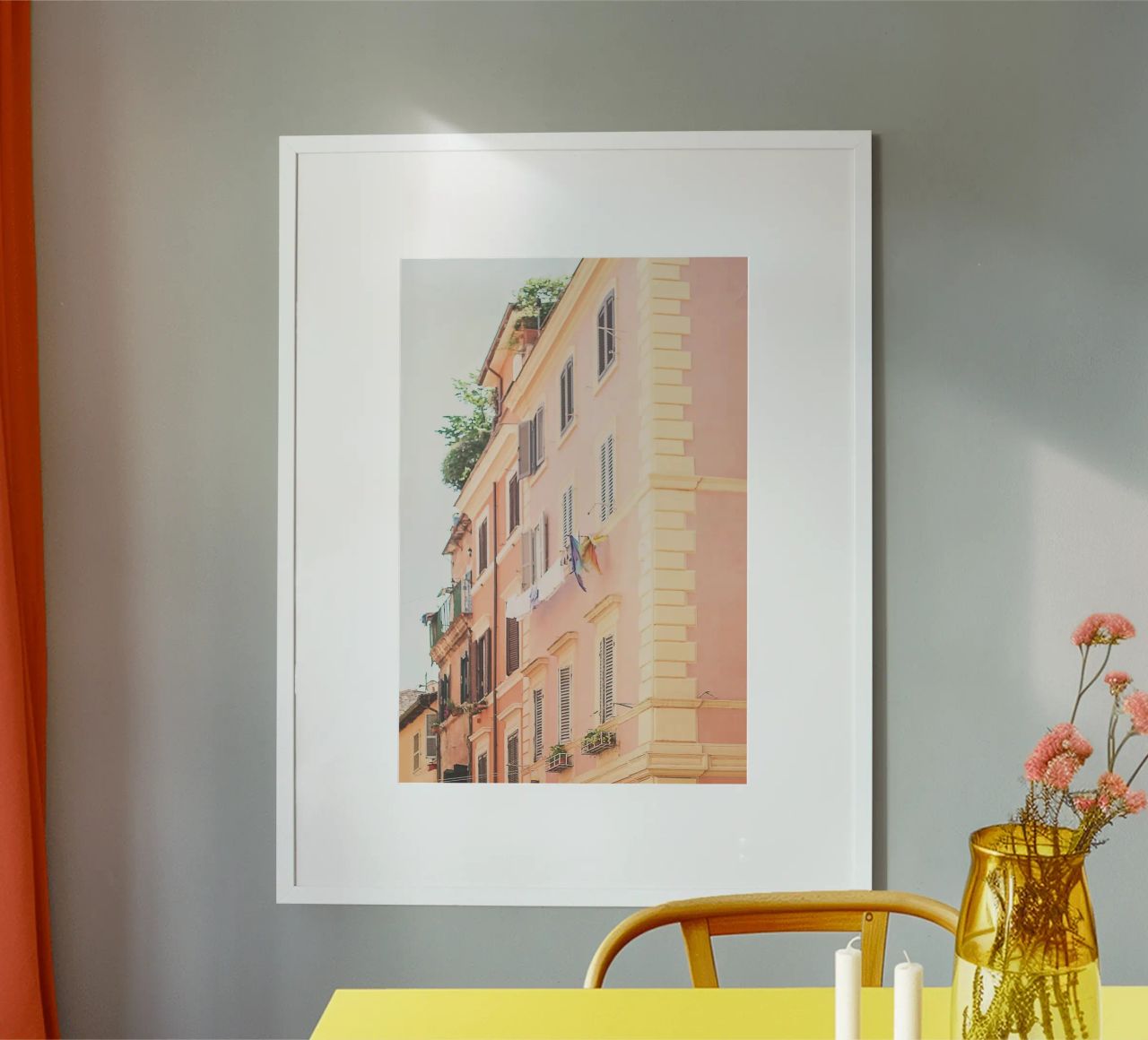 Rome, Italie I Architecture de façade pastel rose et orange poster de Julie Travel Photography