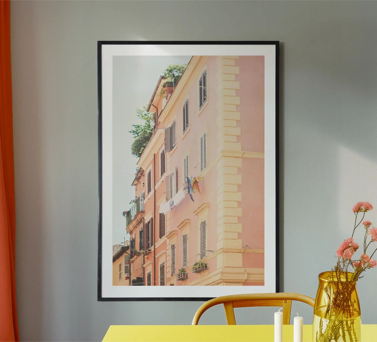 Rome, Italie I Architecture de façade pastel rose et orange poster de Julie Travel Photography