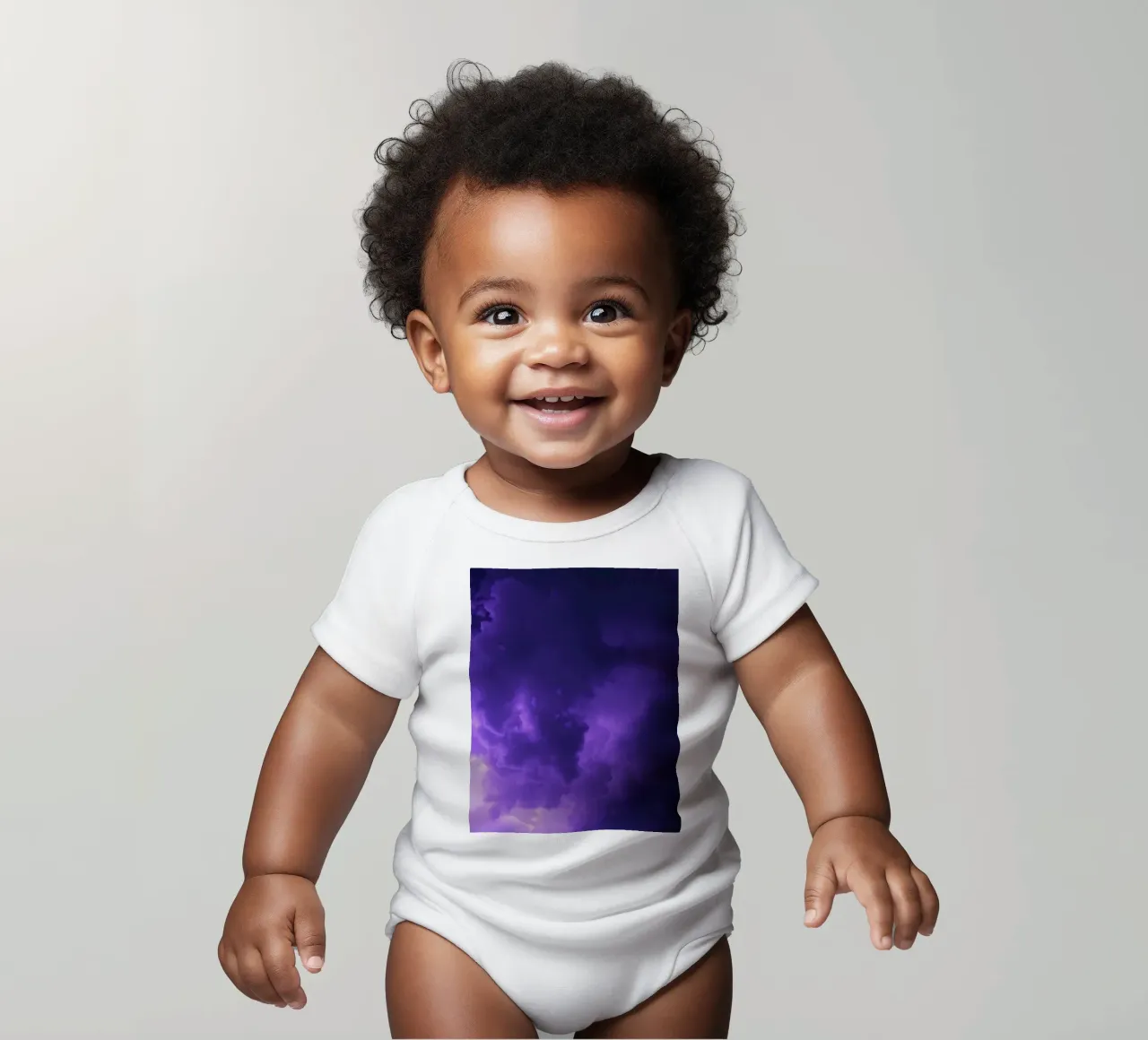 purple clouds filling the sky create a captivating art short-sleeve baby romper by DesignDoodle