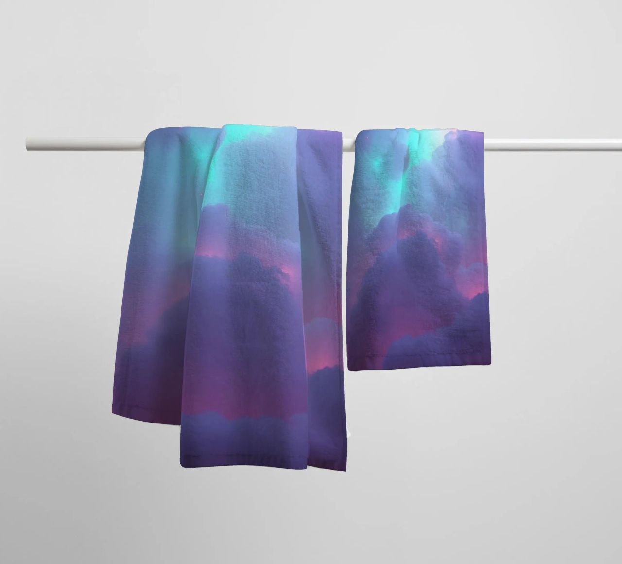 Dreamy abstract clouds in a vibrant color palette towel by DesignDoodle