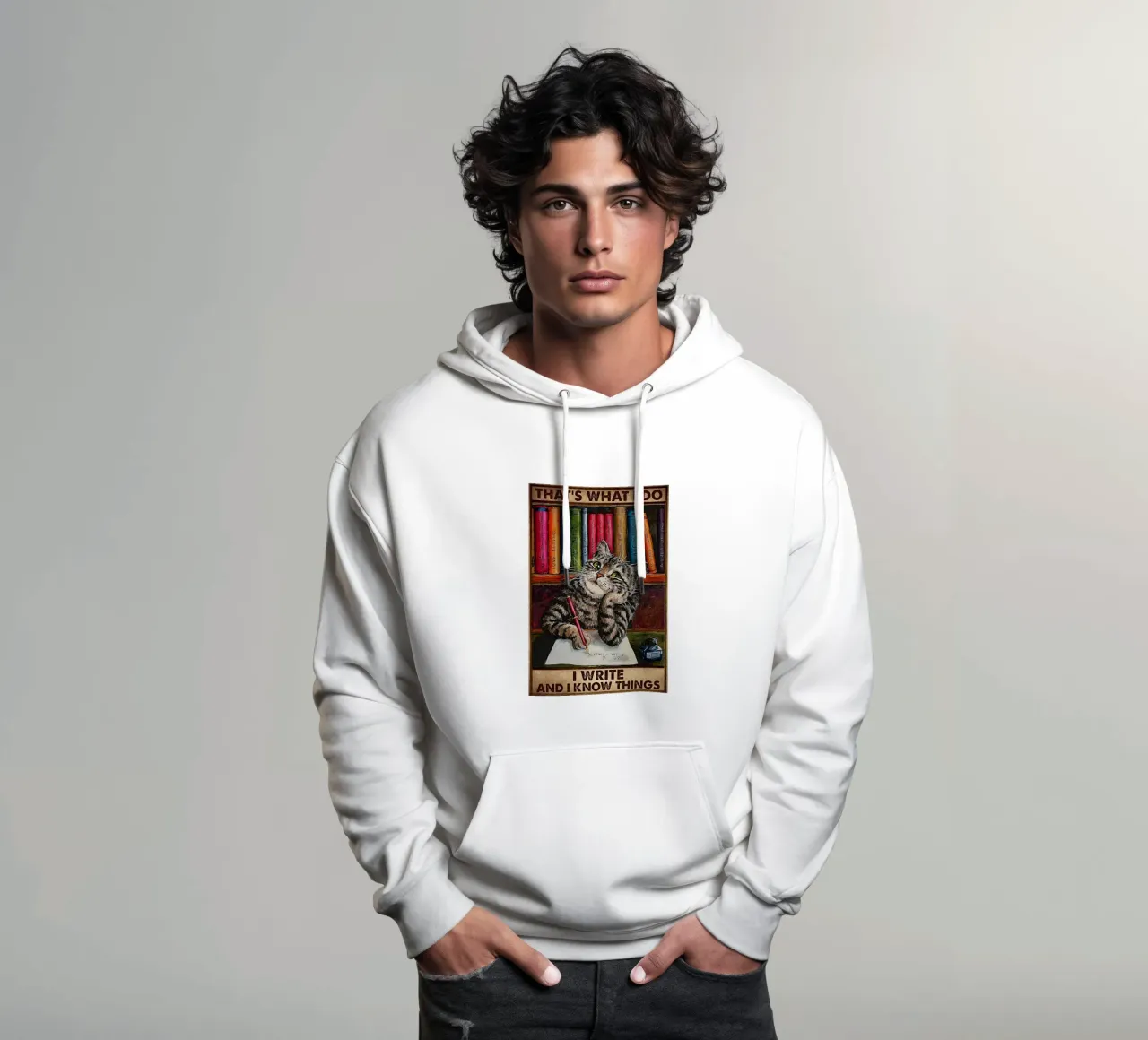 Gatto Ecco cosa faccio Scrivo e so le cose felpa con cappuccio da Aaronshop