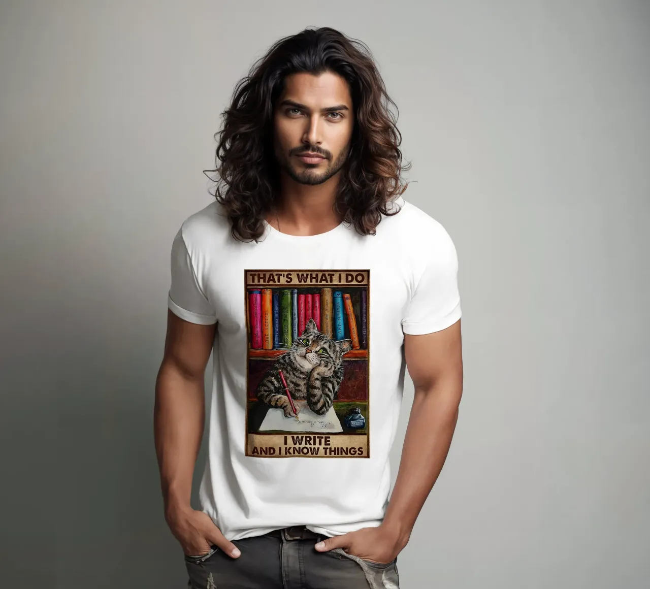 Cat That's What I Do I Write And I Know Things T-Shirt von Aaronshop
