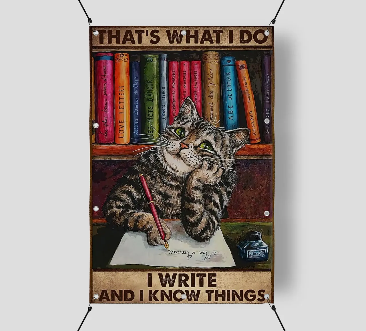 Gatto Ecco cosa faccio Scrivo e so le cose telo in pvc da Aaronshop
