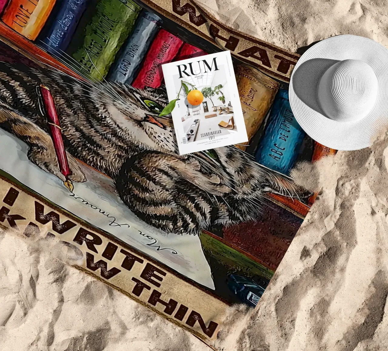 Cat That's What I Do I Write And I Know Things beach towel by Aaronshop