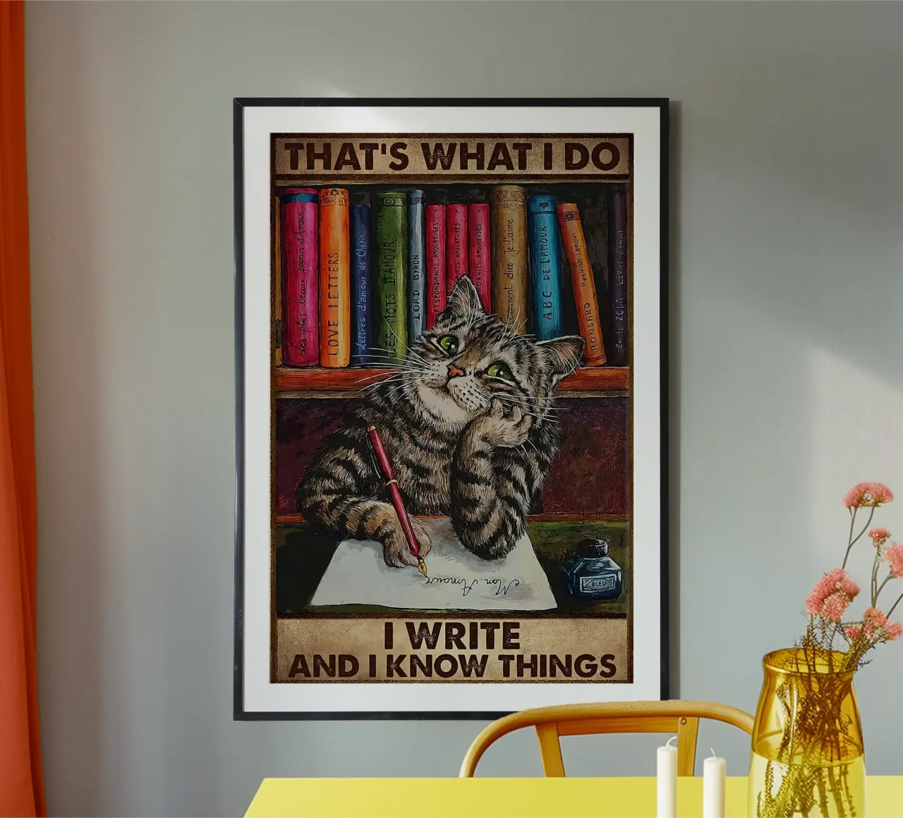 Gatto Ecco cosa faccio Scrivo e so le cose poster con telaio in legno da Aaronshop