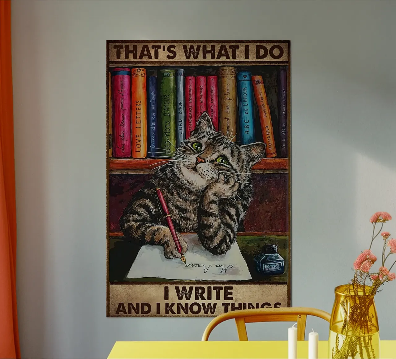 Gatto Ecco cosa faccio Scrivo e so le cose poster con telaio in legno da Aaronshop