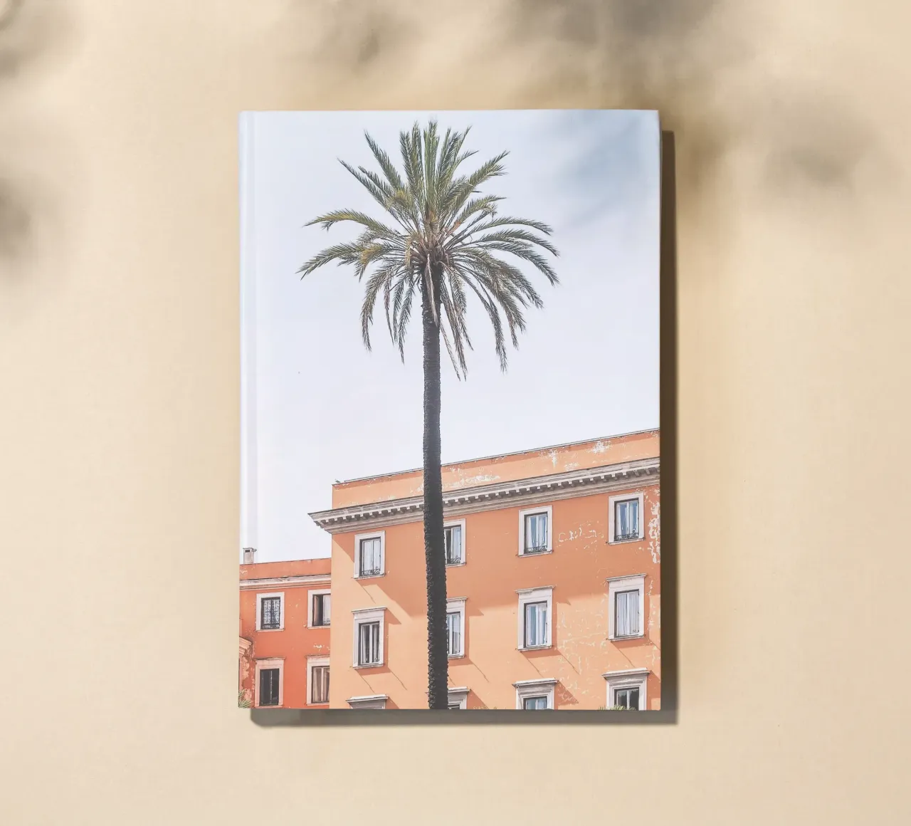 Rome, Italy I Palm tree in front of pastel orange architecture notebook by Julie Travel Photography