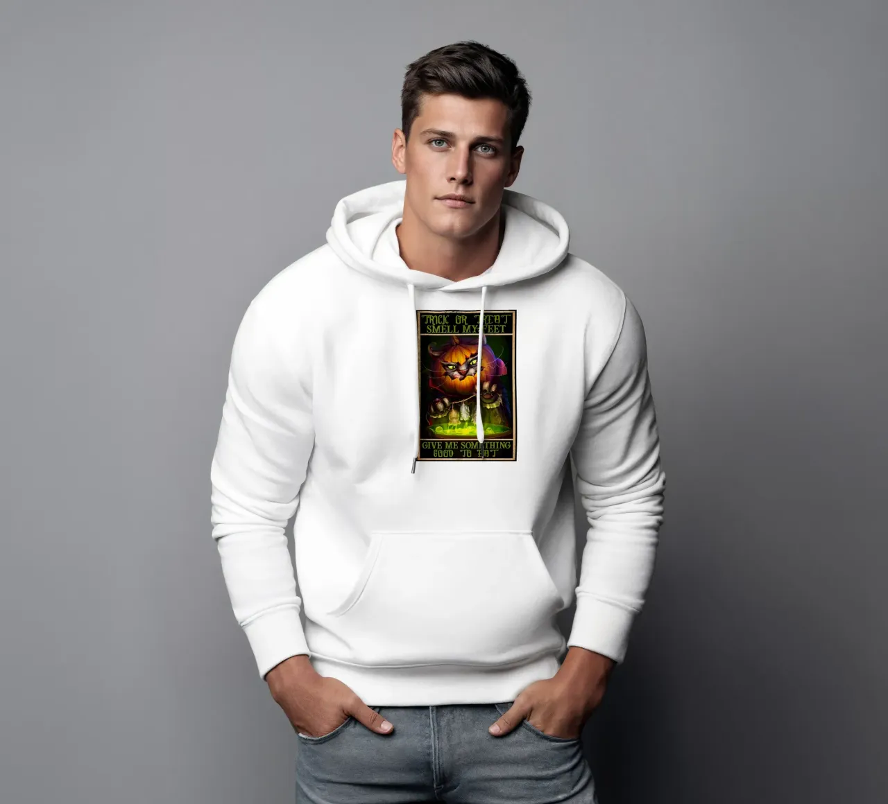 Gatto con zucca Halloween verticale felpa con cappuccio da Aaronshop