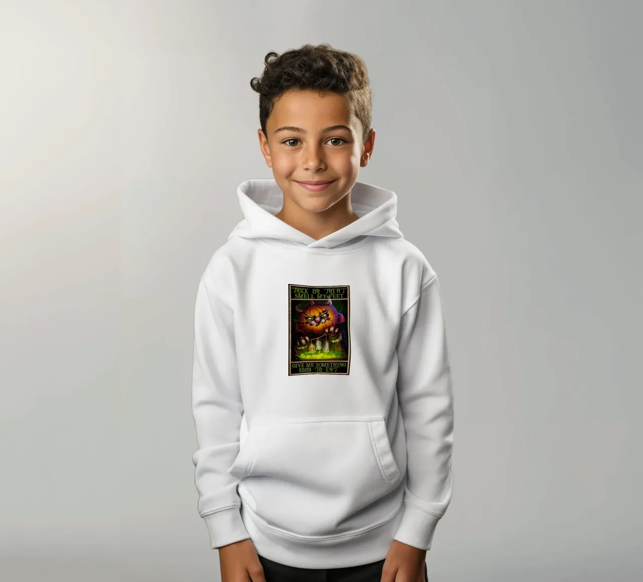 Gatto con zucca Halloween verticale felpa bambino con cappuccio da Aaronshop