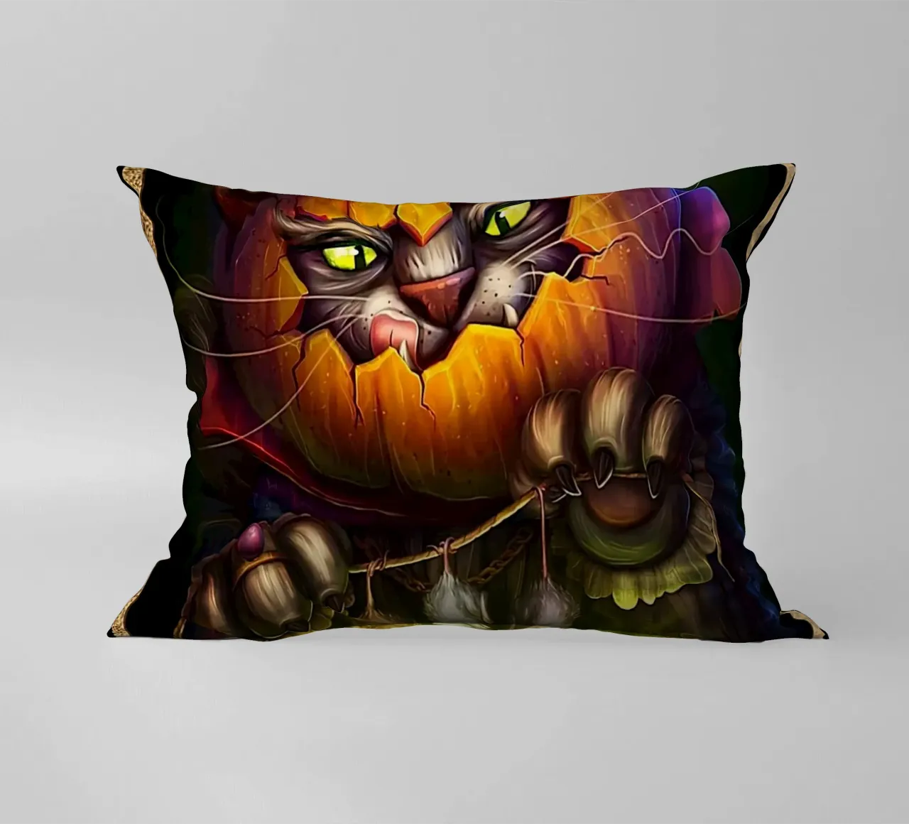 Gatto con zucca Halloween verticale cuscino da Aaronshop
