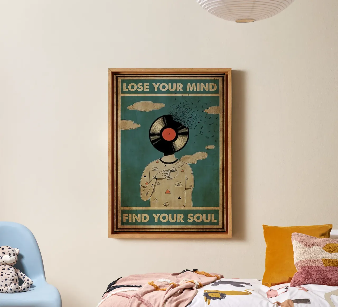 dj vintage poster lose your mind find your soul canvas met Baklijst van Aaronshop