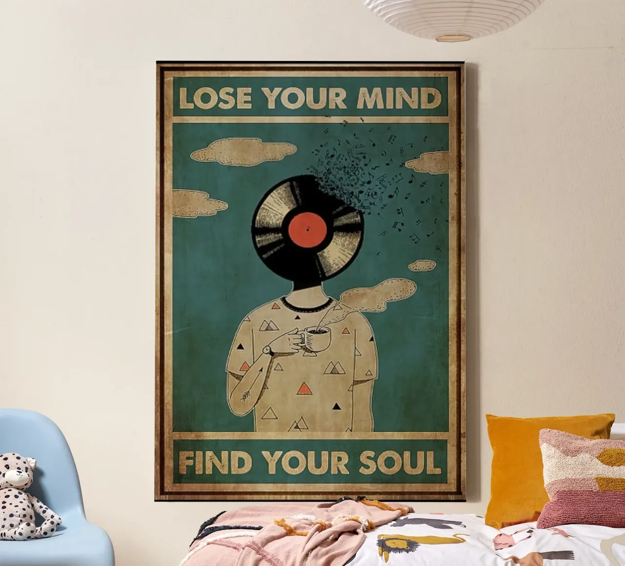 dj vintage poster lose your mind find your soul canvas met Baklijst van Aaronshop