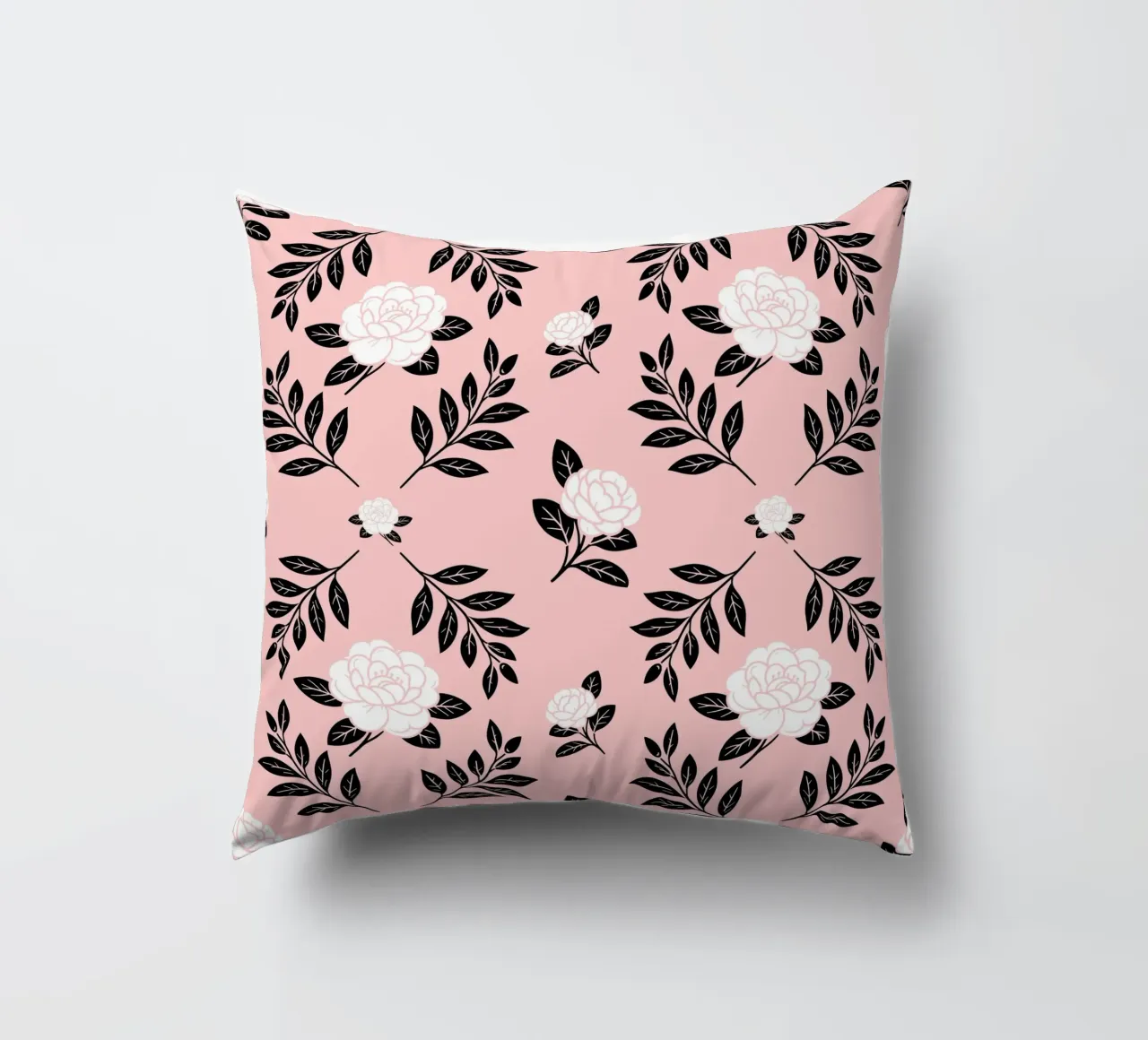 Damasco Camelia in bianco e nero cuscino da SilverPegasus