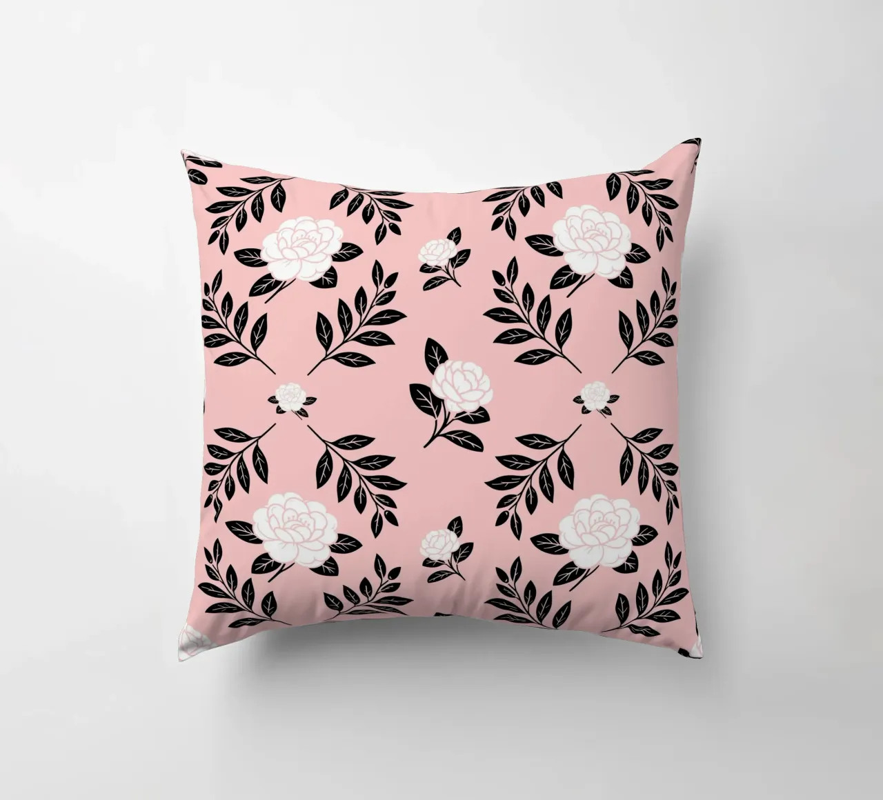 Damasco Camelia in bianco e nero cuscino da SilverPegasus