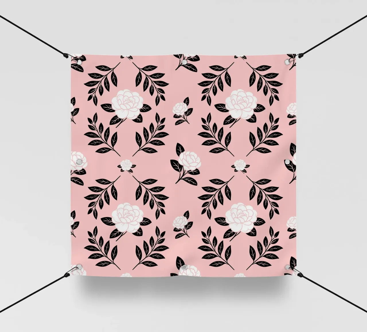 Damasco Camelia in bianco e nero telo in pvc da SilverPegasus