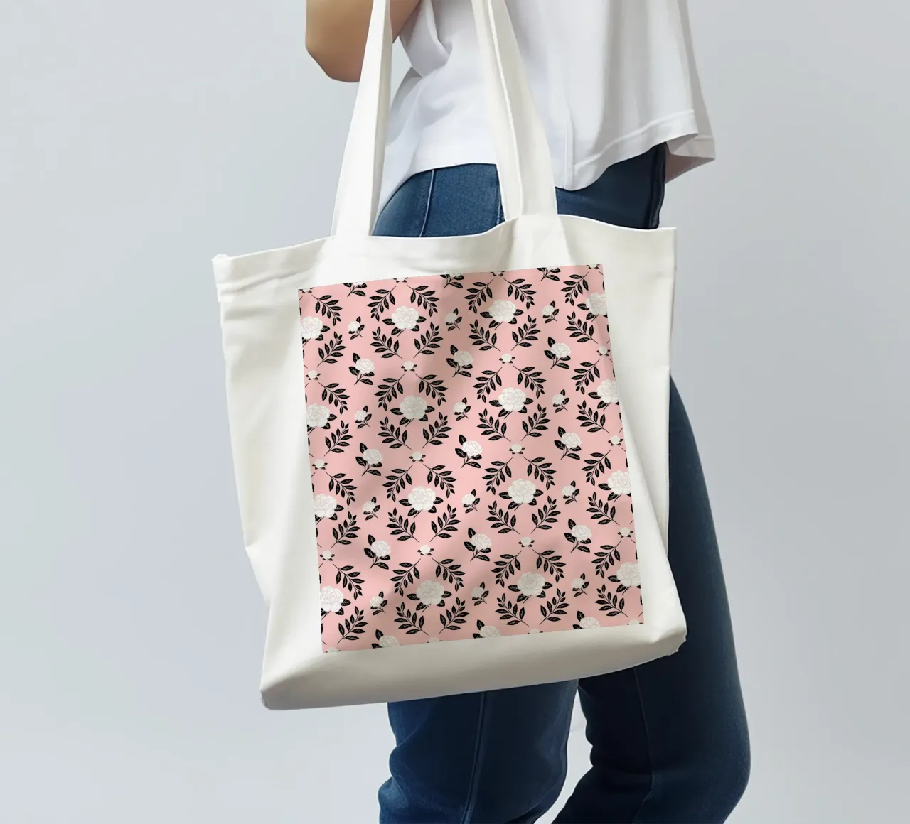 Damasco Camelia in bianco e nero borsa in juta da SilverPegasus