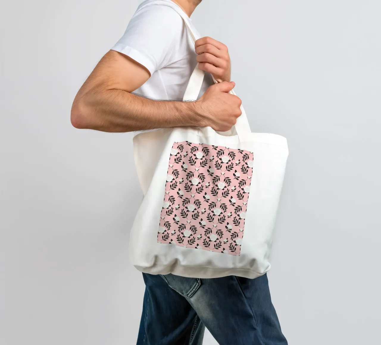 Damasco Camelia in bianco e nero borsa in juta da SilverPegasus