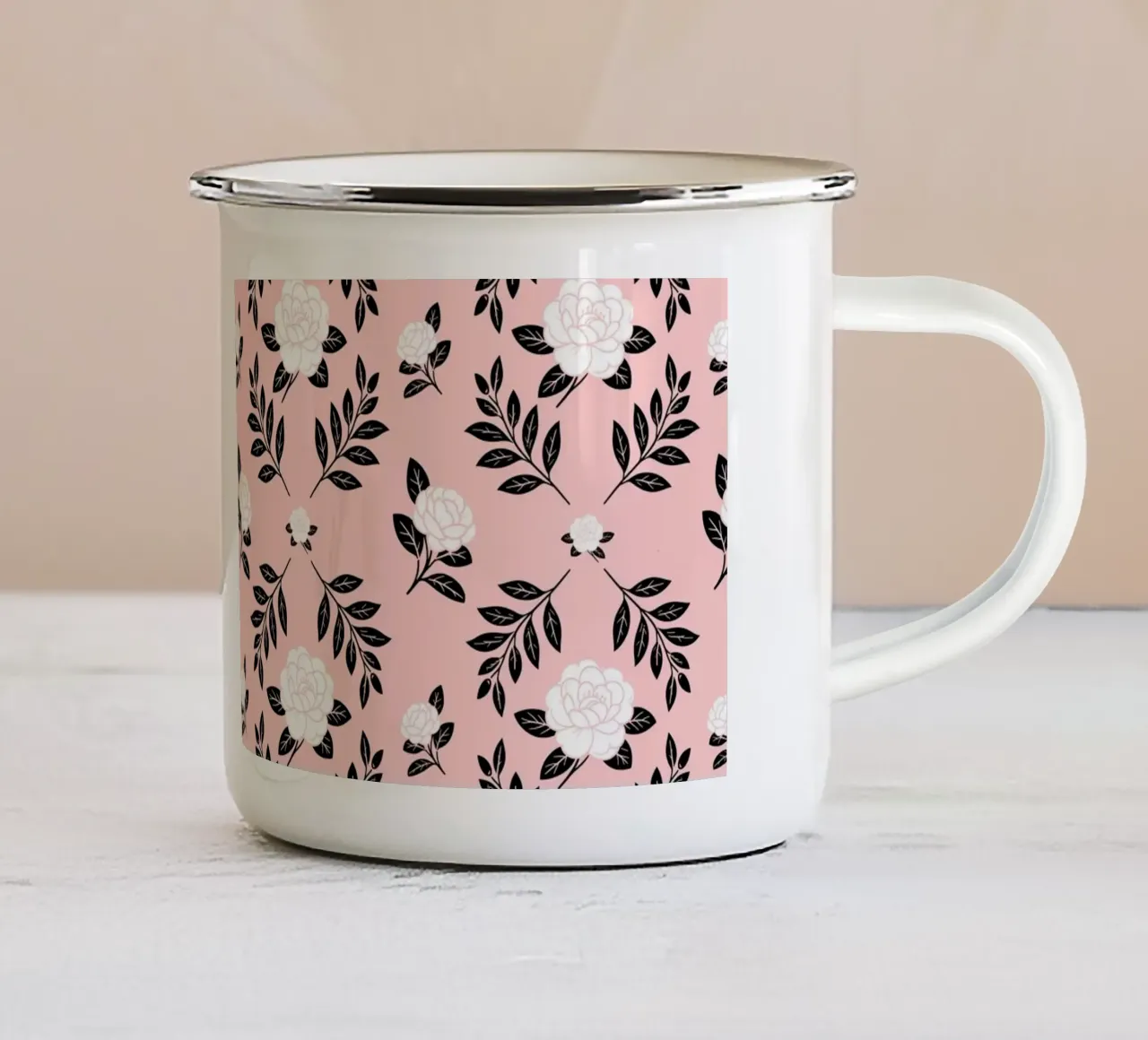 Damasco Camelia in bianco e nero tazza in smalto da SilverPegasus